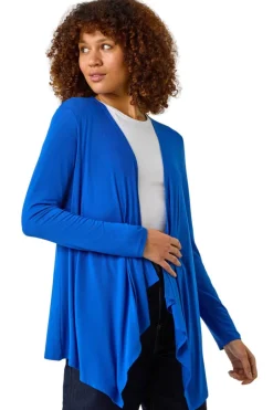 Tops>Roman Royal Waterfall Front Jersey Knit Cardigan Blue