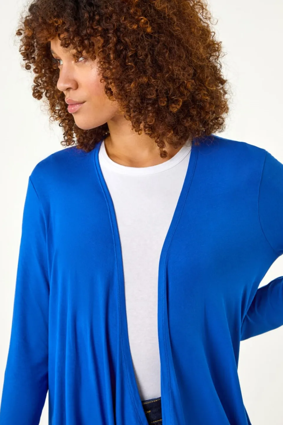 Tops>Roman Royal Waterfall Front Jersey Knit Cardigan Blue