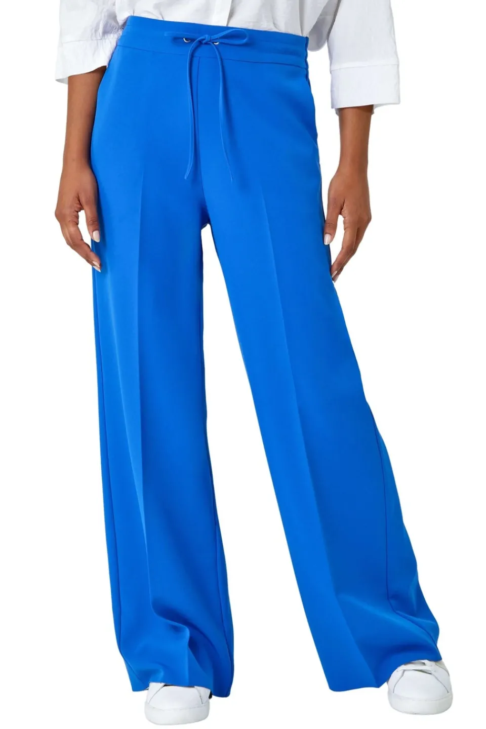 Trousers>Roman Royal Blue Wide Leg Elastic Waist Tie Front Trouser