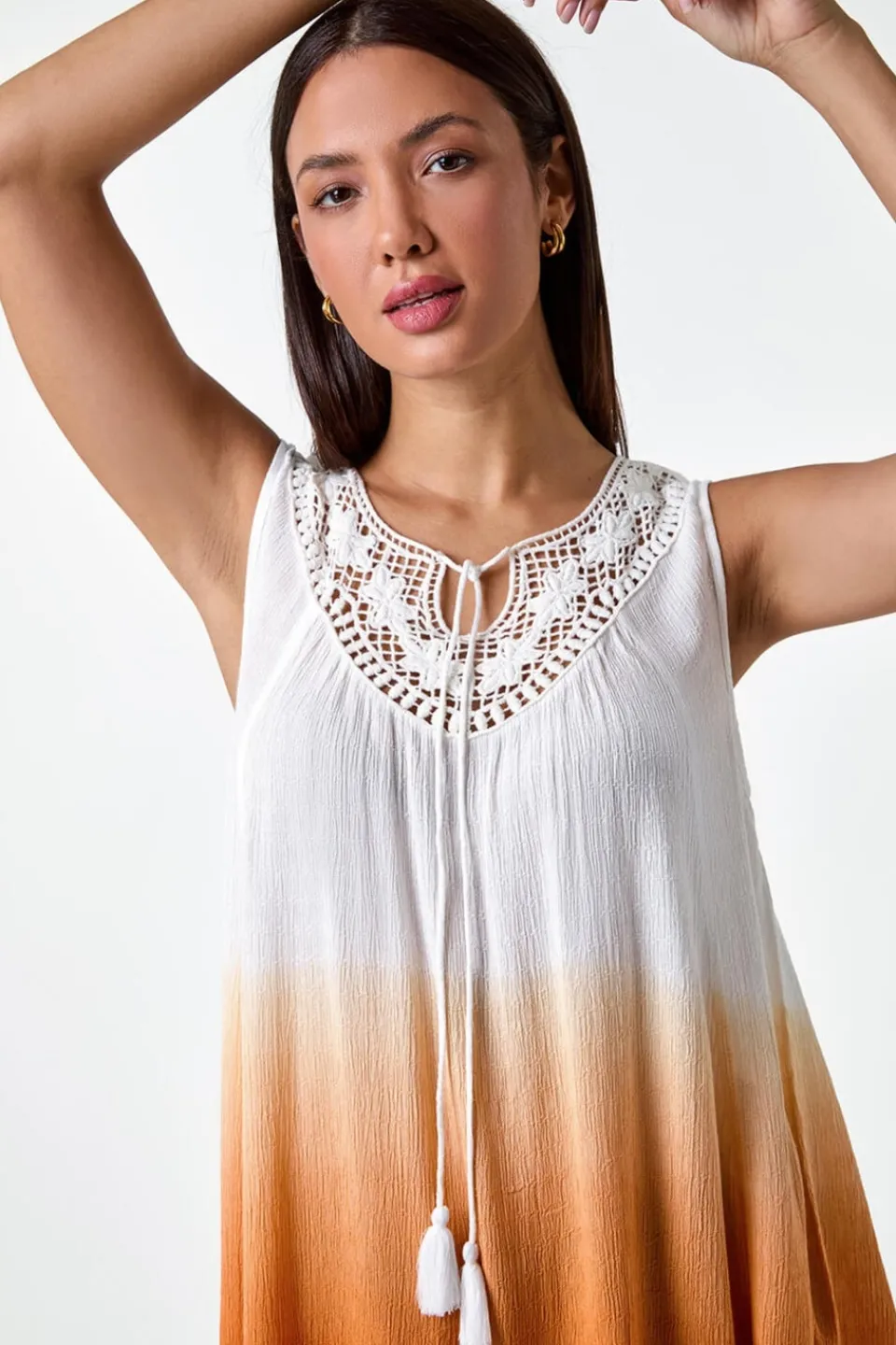 Tops>Roman Rust Cotton Lace Detail Ombre V-Neck Vest Top