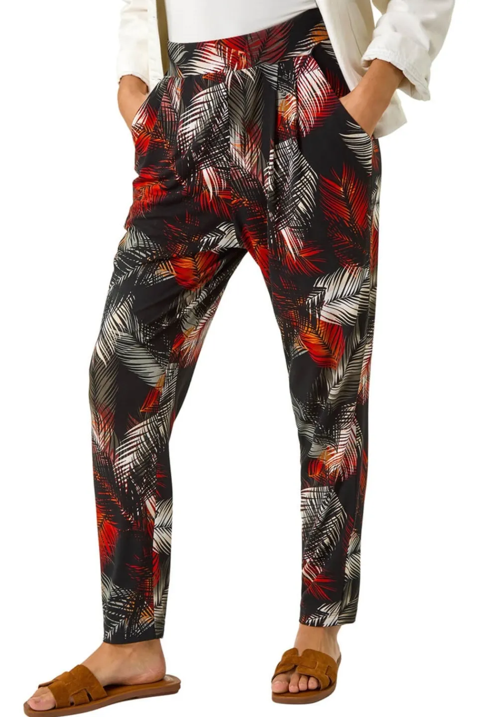 Trousers>Roman Rust Leaf Print Harem Trouser