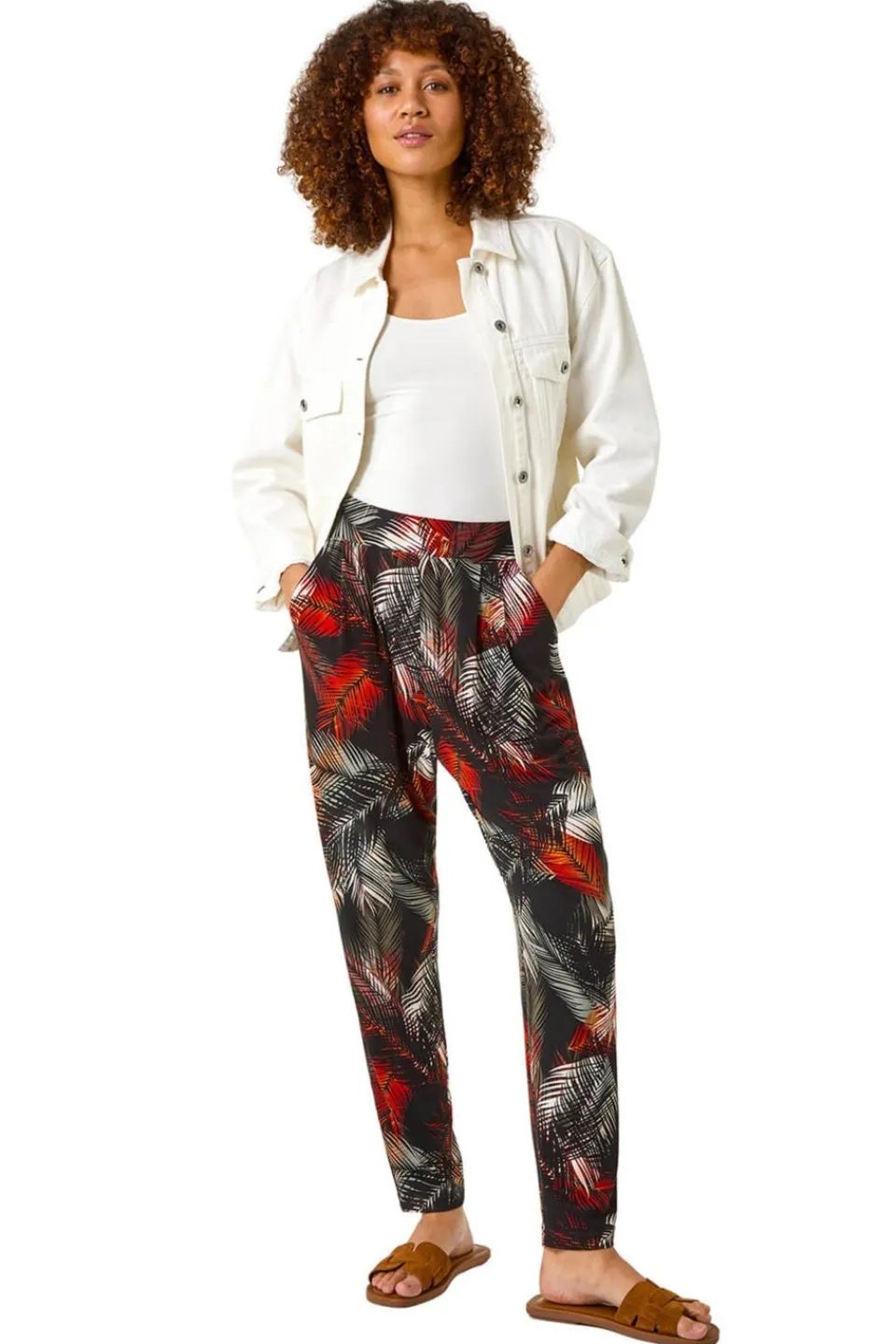 Trousers>Roman Rust Leaf Print Harem Trouser