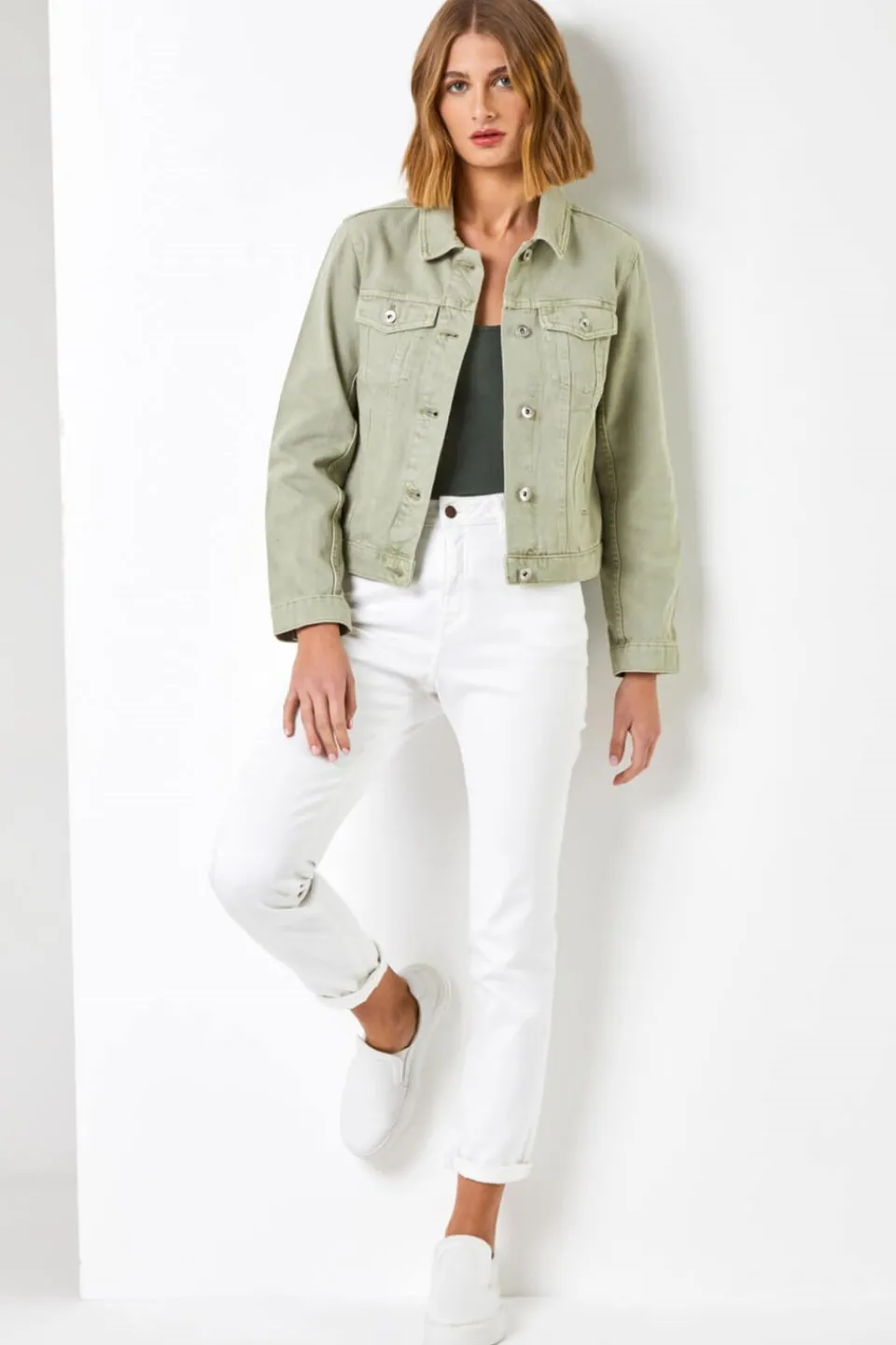 Coats & Jackets>Roman Classic Cotton Denim Jacket Sage