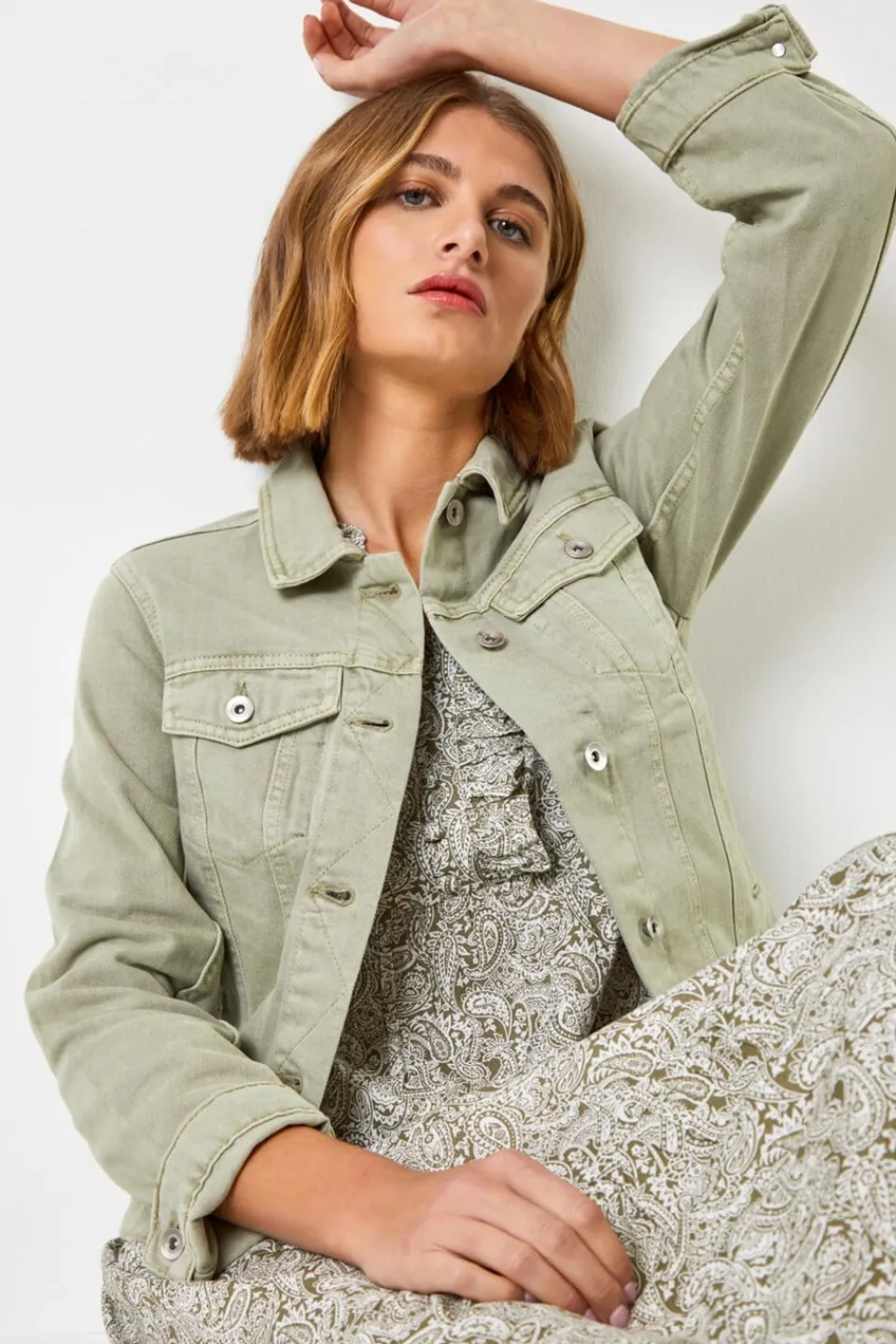 Coats & Jackets>Roman Classic Cotton Denim Jacket Sage