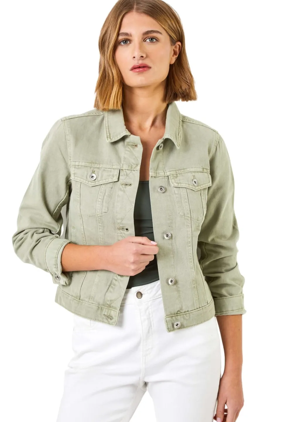 Coats & Jackets>Roman Classic Cotton Denim Jacket Sage
