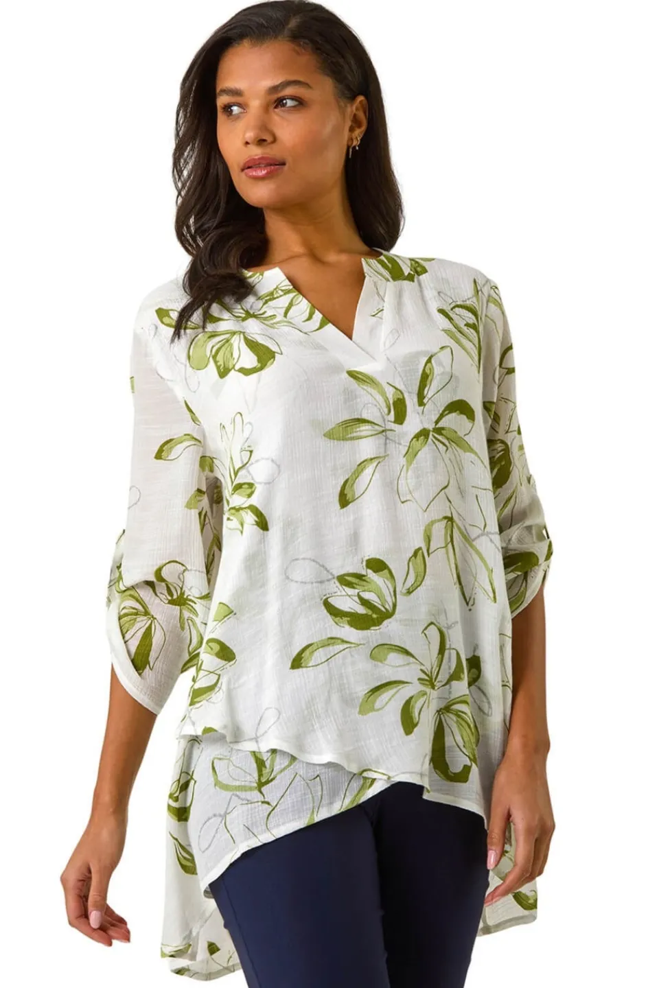 Tops>Roman Sage Floral Print Wrapped Hem Top Pink