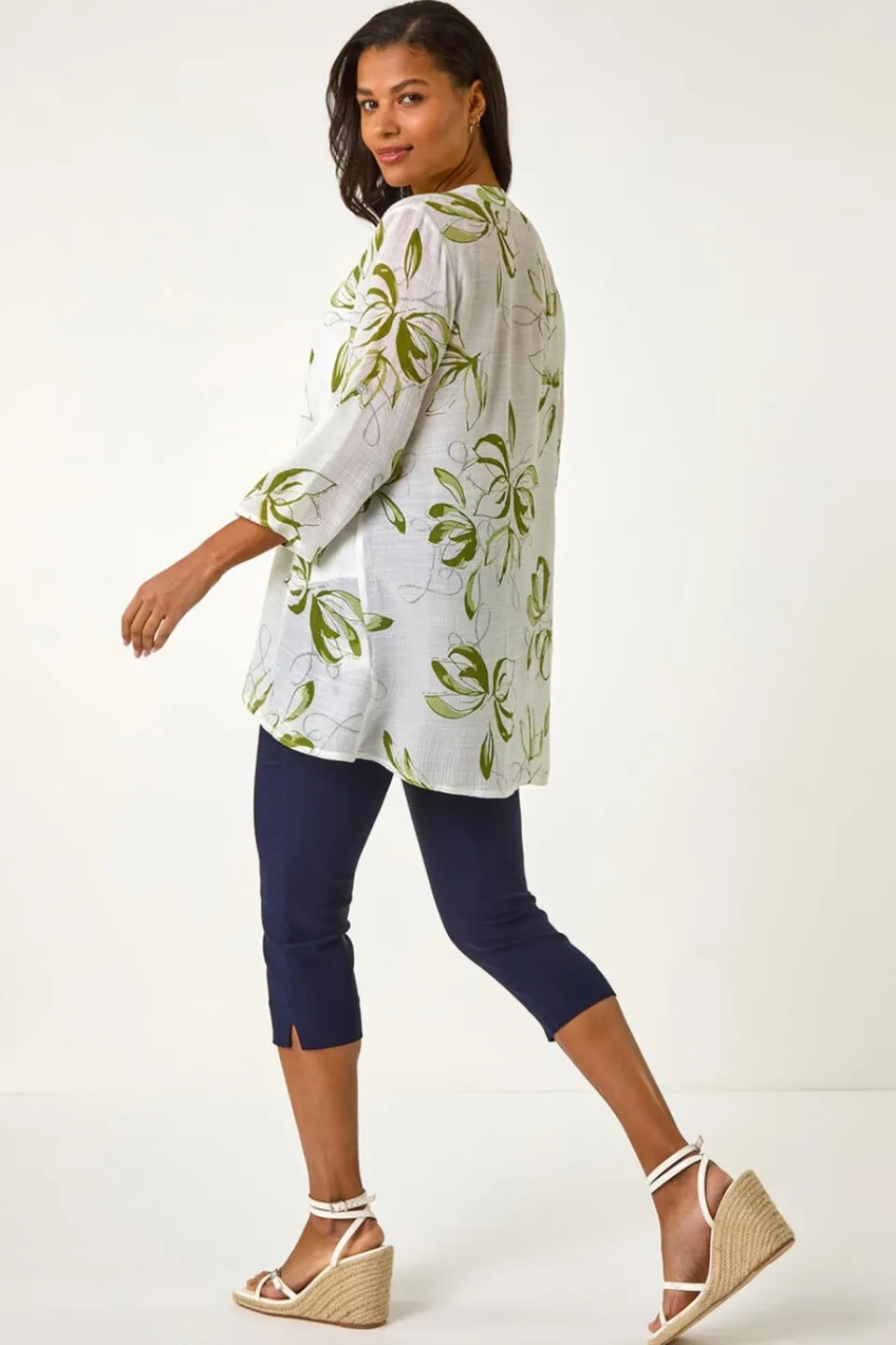 Tops>Roman Sage Floral Print Wrapped Hem Top Pink