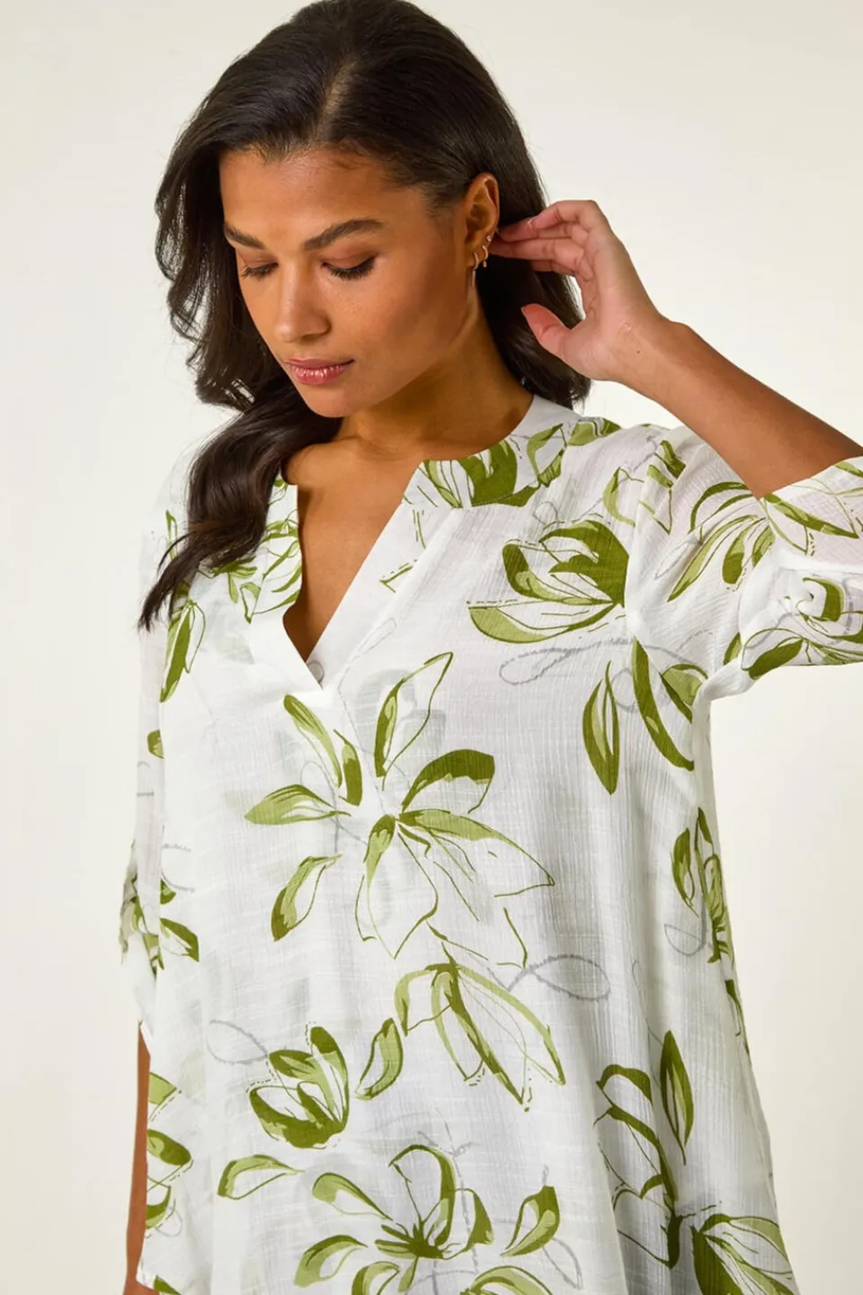 Tops>Roman Sage Floral Print Wrapped Hem Top Pink