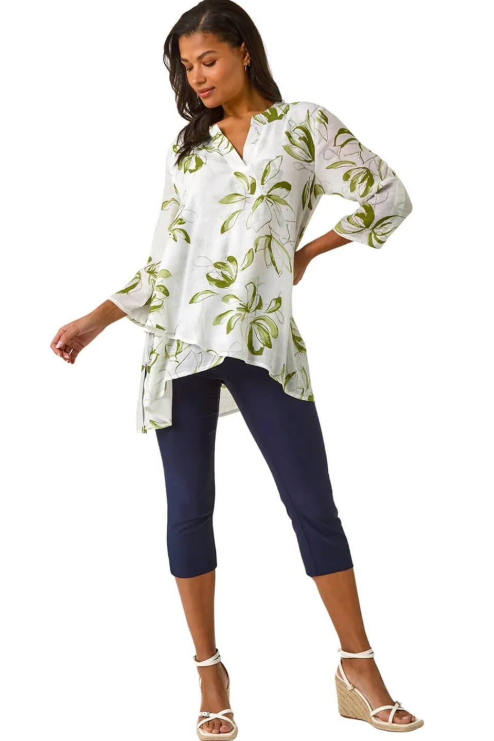 Tops>Roman Sage Floral Print Wrapped Hem Top Pink