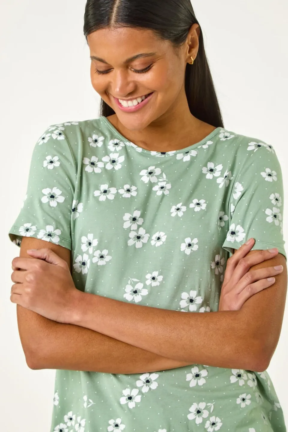Tops>Roman Sage Floral Spot Print Tunic Top