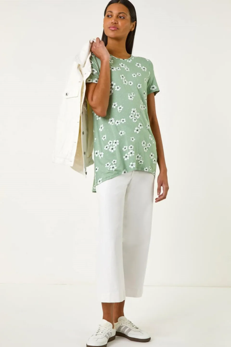 Tops>Roman Sage Floral Spot Print Tunic Top