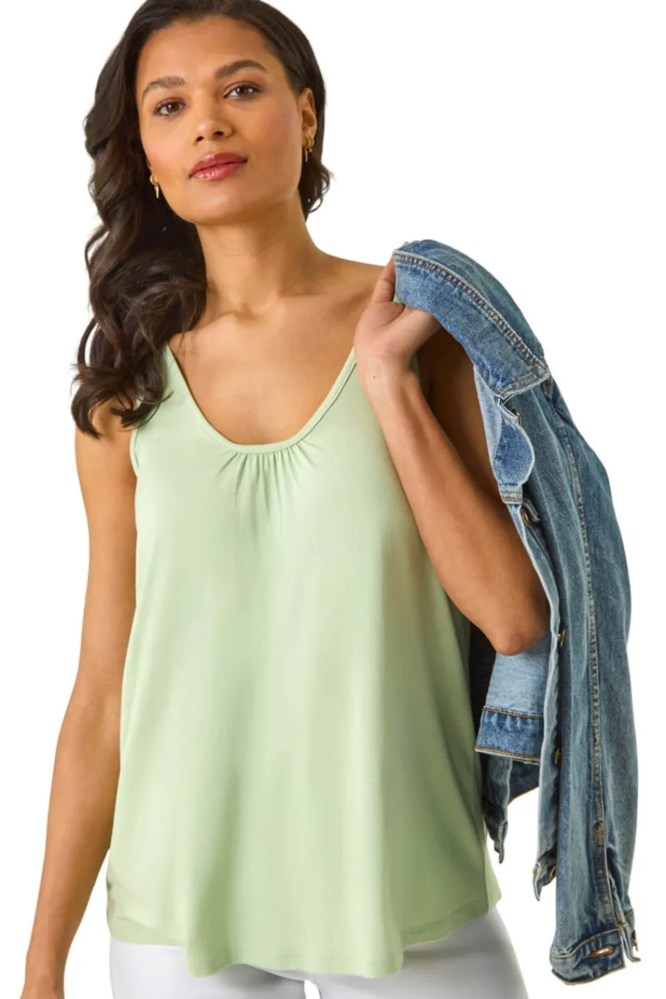 Tops>Roman Sage V Neck Stretch Jersey Vest Top