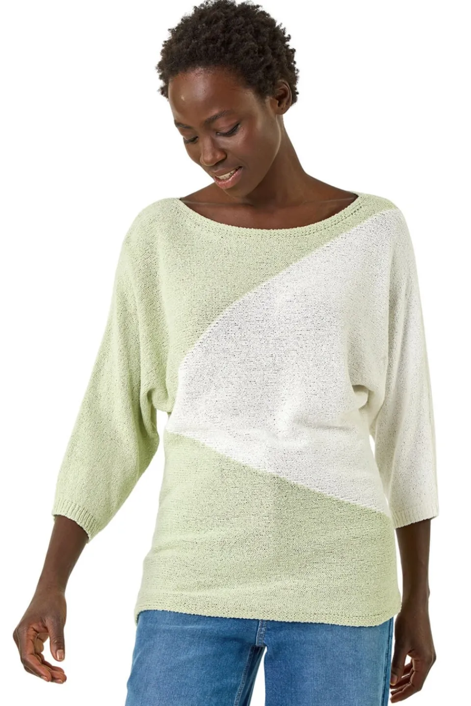 Tops>Roman Soft Green 3 Colour Block Jumper