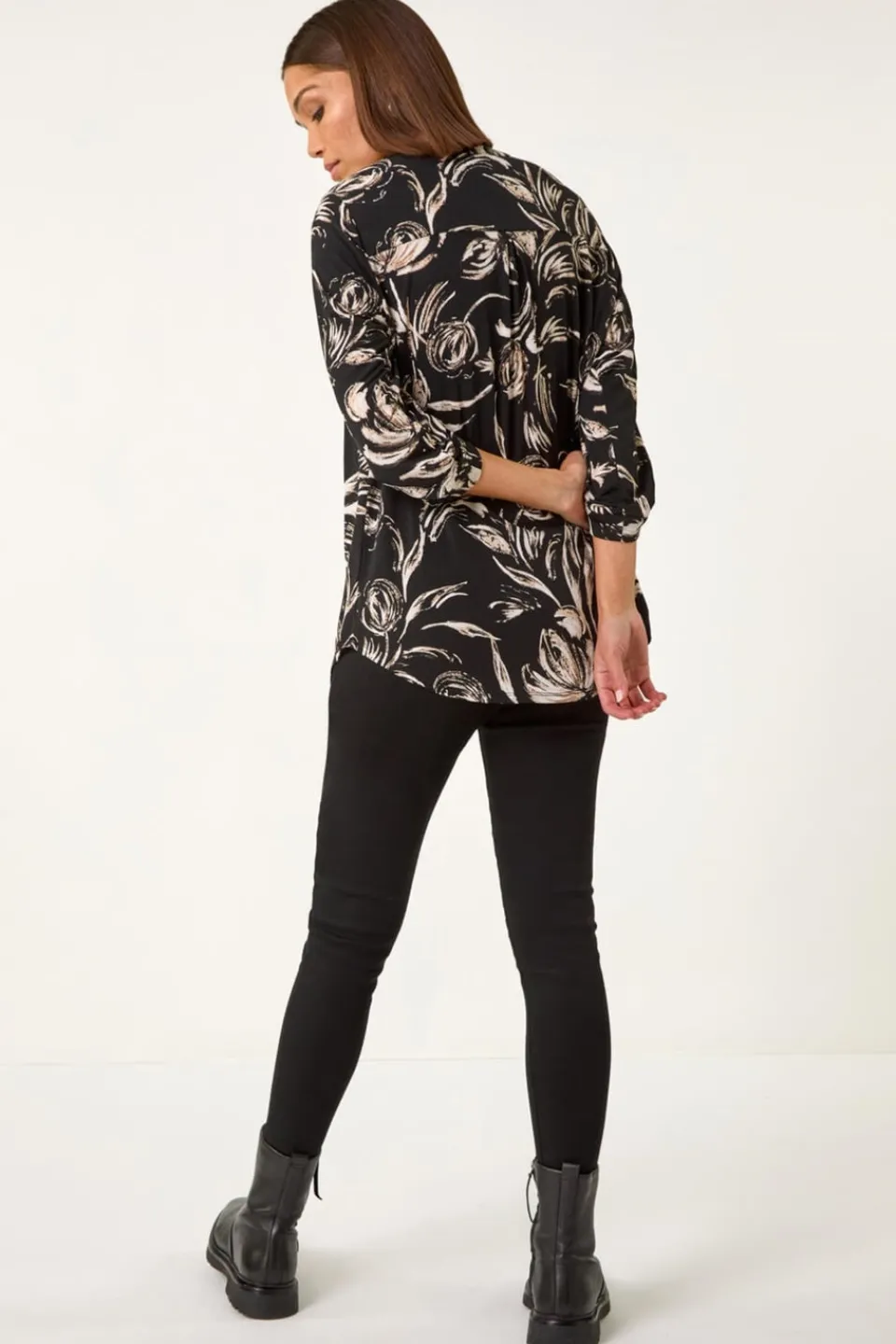 Tops>Roman Stone Abstract Print Shoulder Pleat Shirt