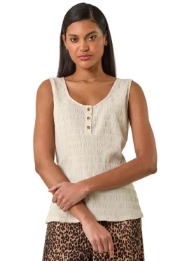 Tops>Roman Stone Button Detail Stretch Top