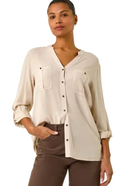 Tops>Roman Stone Buttoned Pocket Shirt Brown-Stone
