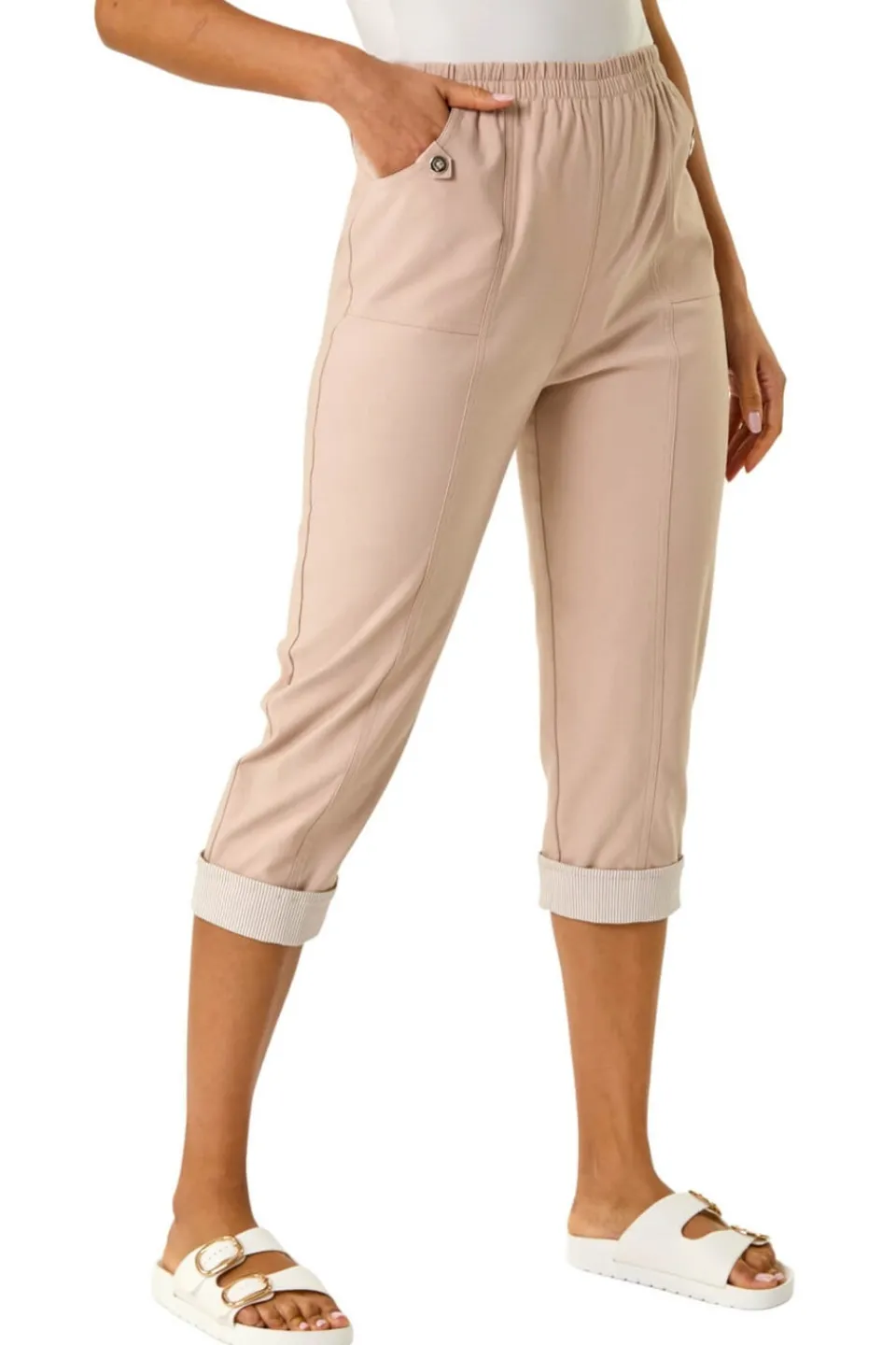 Trousers>Roman Stone Contrast Detail Cropped Stretch Trouser
