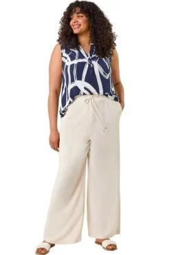 Trousers>Roman Stone Curve Linen Mix Trousers