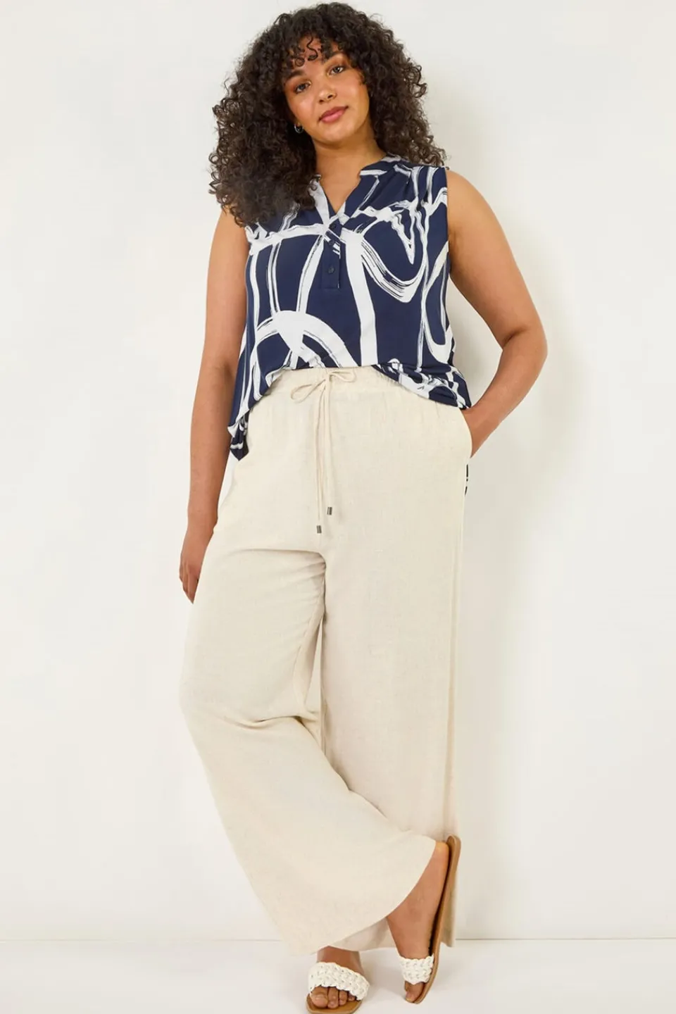 Trousers>Roman Stone Curve Linen Mix Trousers