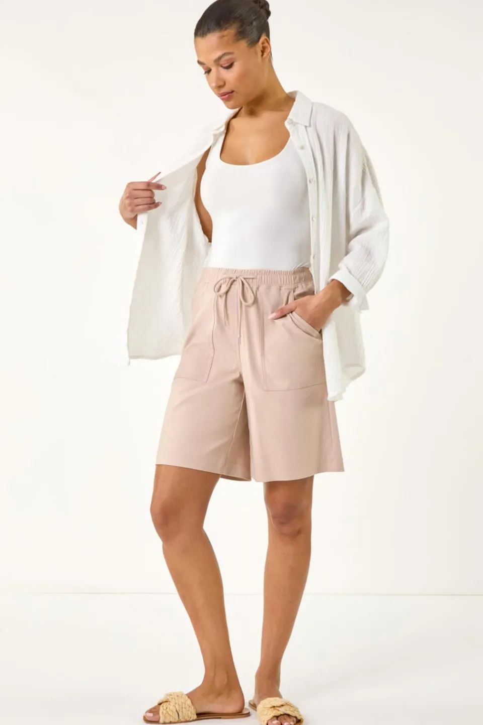Shorts>Roman Stone Drawcord Detail Pocket Shorts