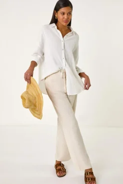 Trousers>Roman Full Length Linen Trousers Stone