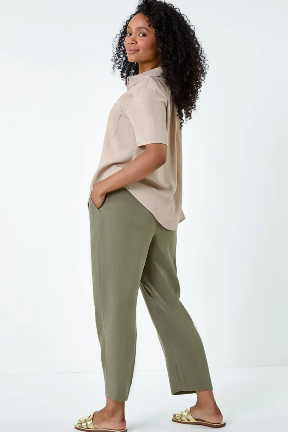 Tops>Roman Stone Petite Button Up Pocket Shirt