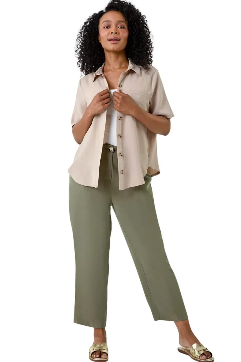 Tops>Roman Stone Petite Button Up Pocket Shirt