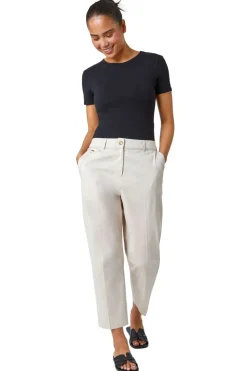 Trousers>Roman Petite Cotton Ankle Grazer Tapered Trousers Stone