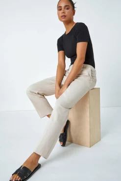 Trousers>Roman Petite Cotton Ankle Grazer Tapered Trousers Stone