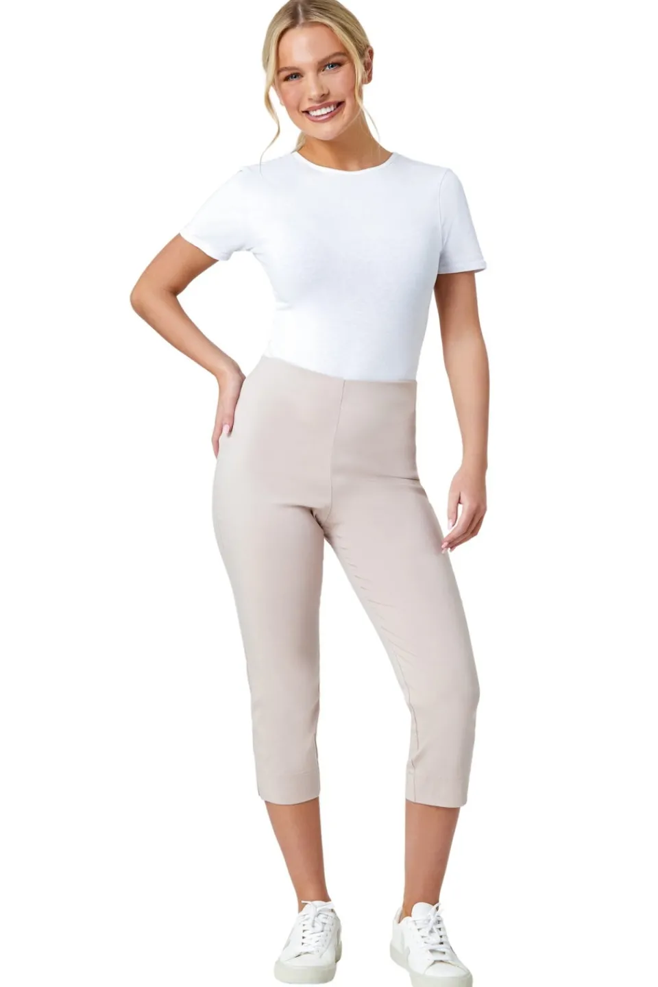 Trousers>Roman Petite Cropped Stretch Trousers Stone