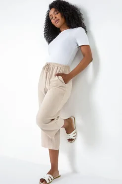 Trousers>Roman Stone Petite Linen Mix Wide Cropped Trousers