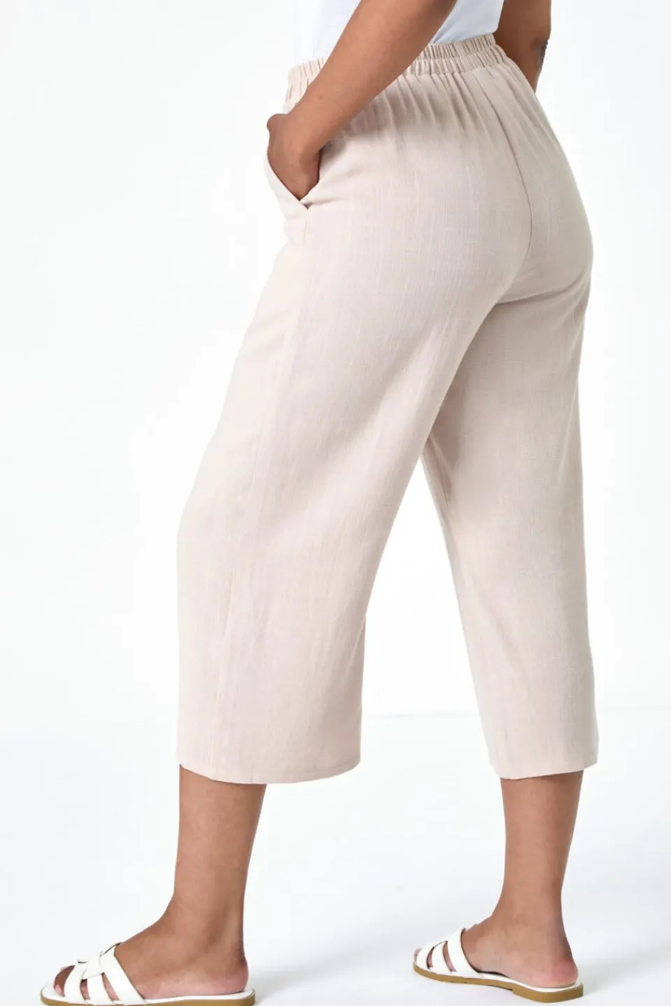 Trousers>Roman Stone Petite Linen Mix Wide Cropped Trousers