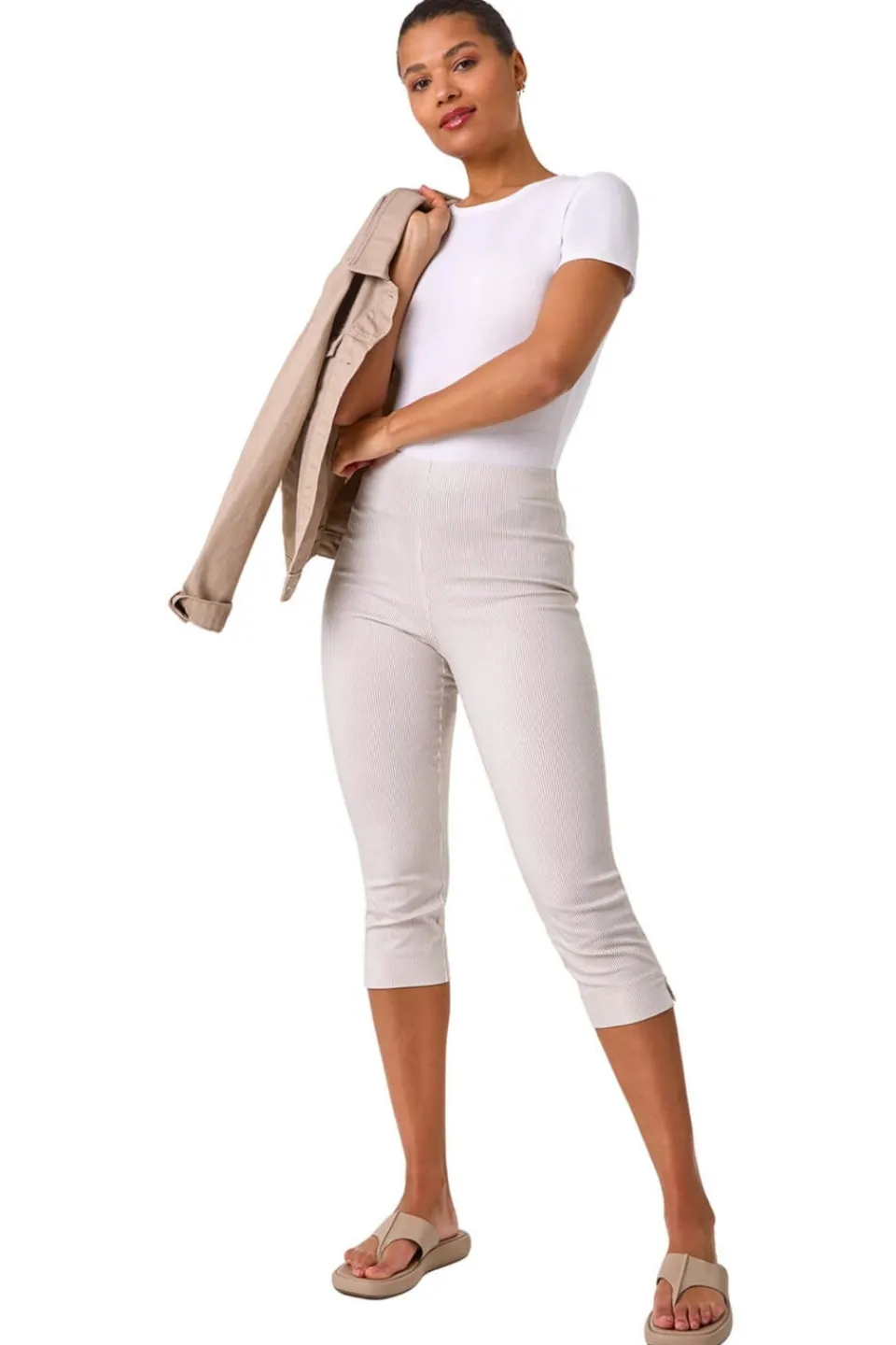 Trousers>Roman Stone Striped Cropped Stretch Trouser