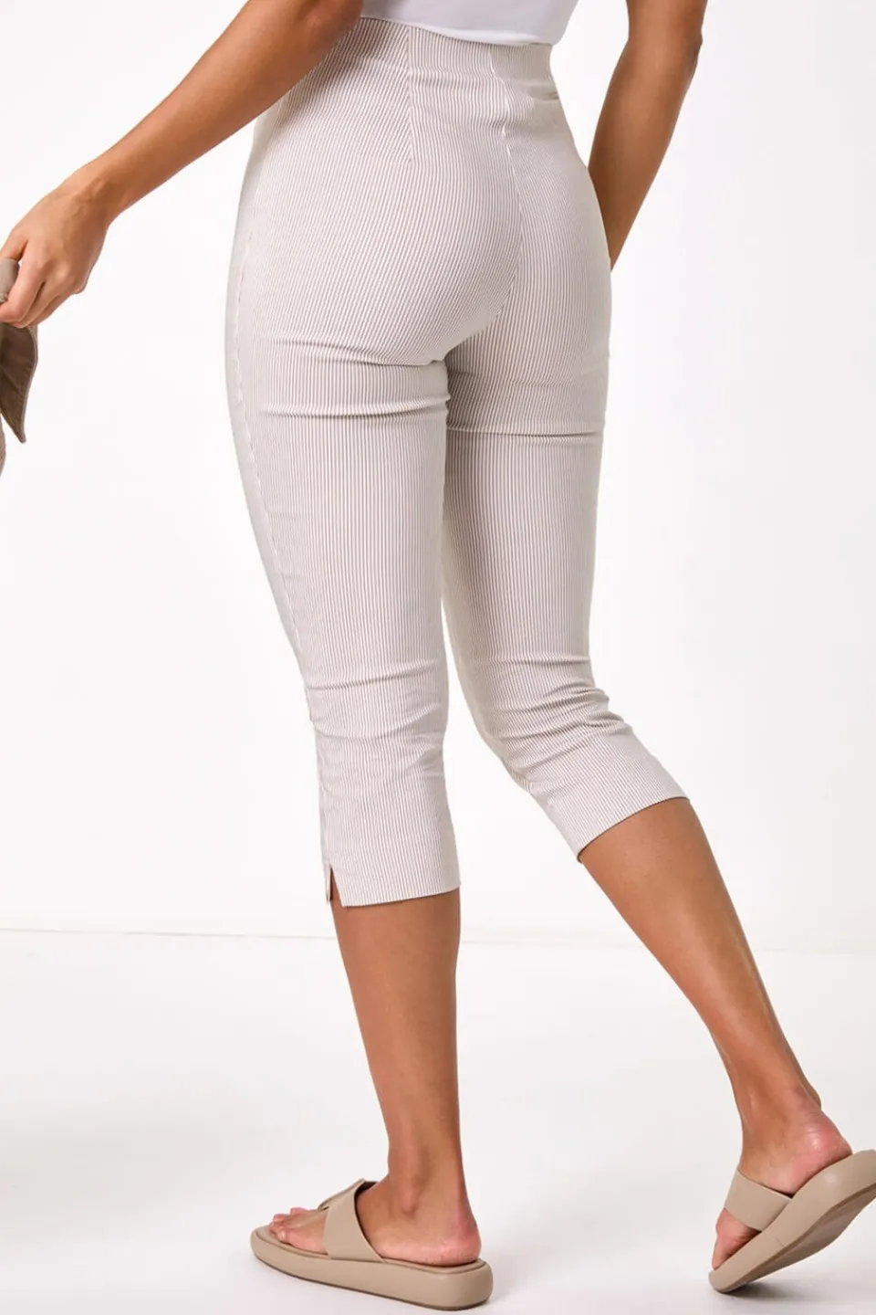 Trousers>Roman Stone Striped Cropped Stretch Trouser