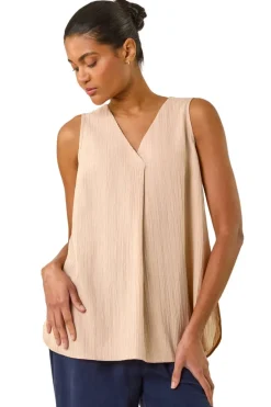 Tops>Roman Stone Textured Pleat Front Vest Top