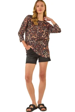 T-Shirts>Roman Tan Animal Print Stretch Top