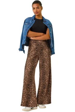 Trousers>Roman Tan Animal Print Stretch Trousers