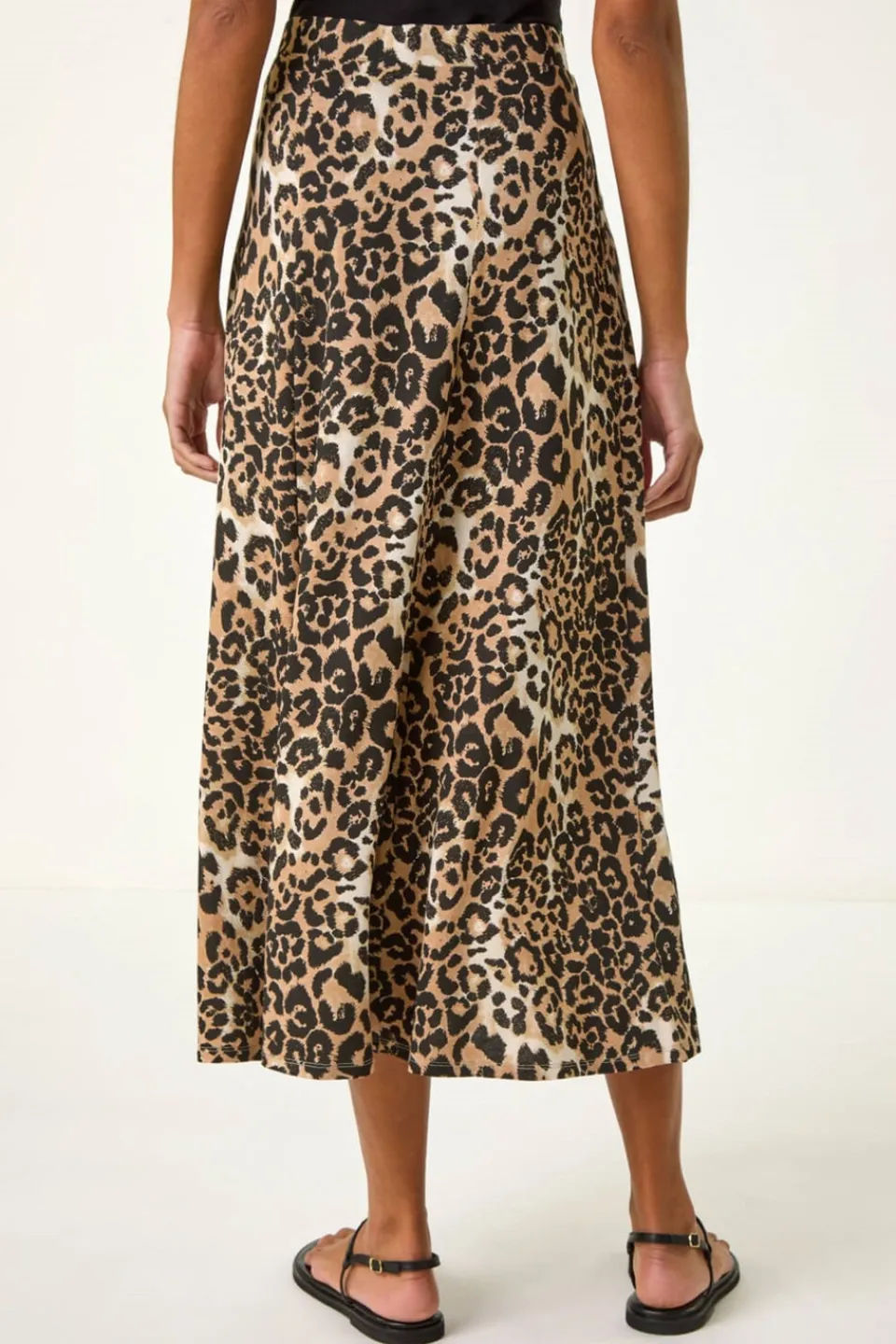 Skirts>Roman Tan Leopard Print A Line Midi Skirt