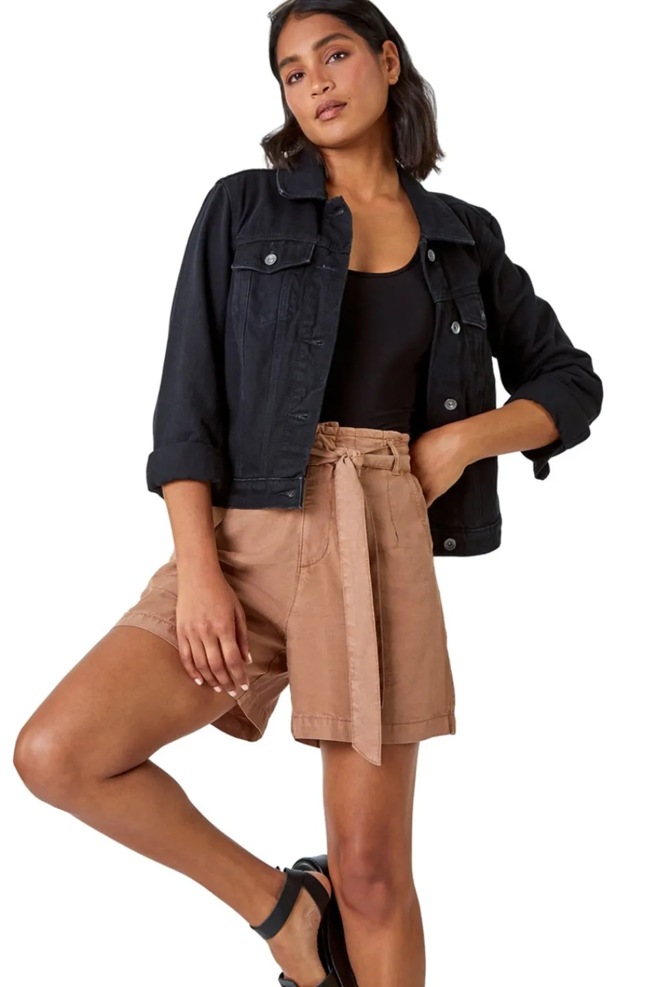 Shorts>Roman Tan Relaxed Elastic Tie Waist Pocket Shorts