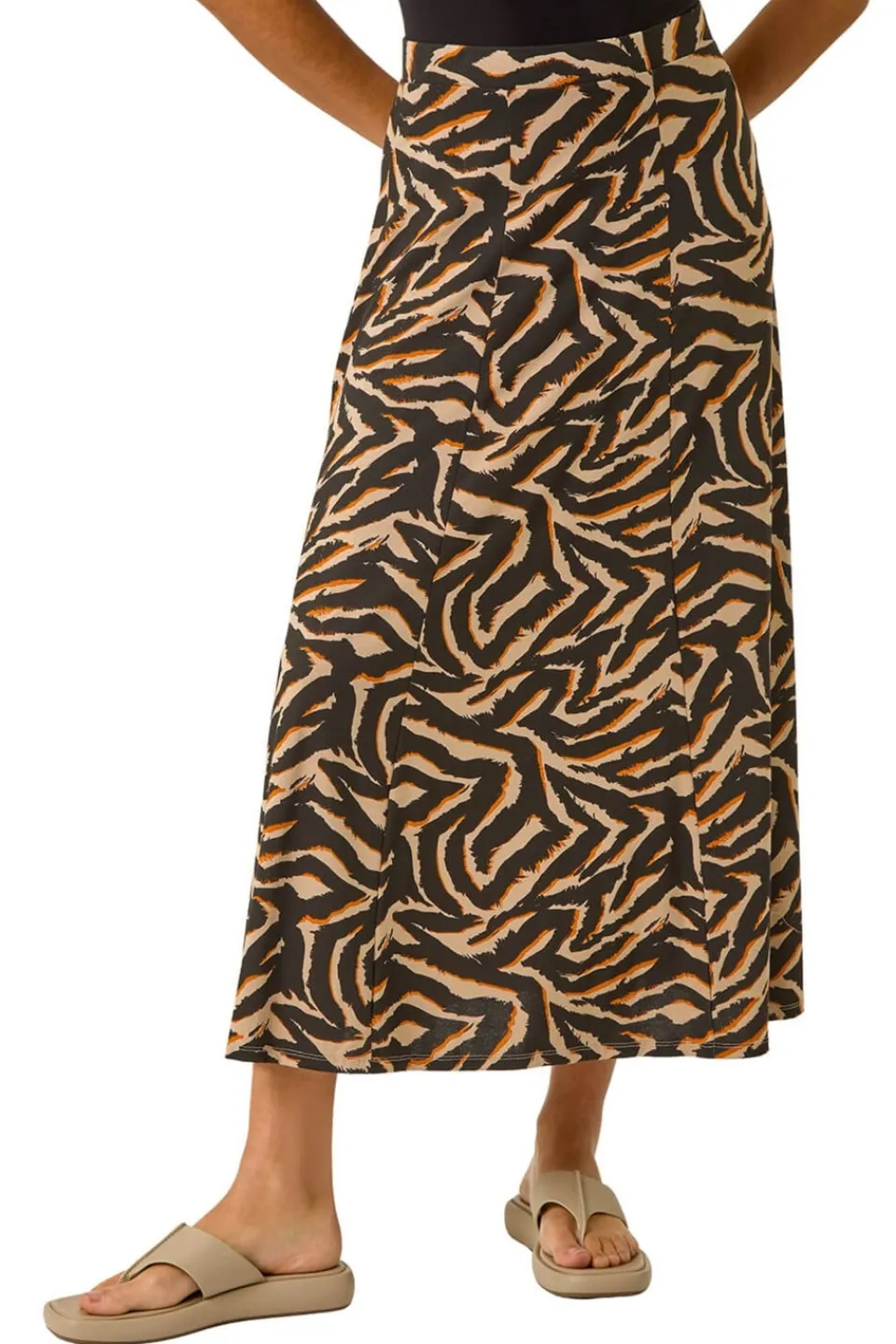 Skirts>Roman Taupe Abstract Animal Print A-Line Skirt