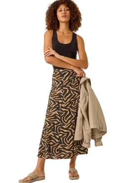 Skirts>Roman Taupe Abstract Animal Print A-Line Skirt