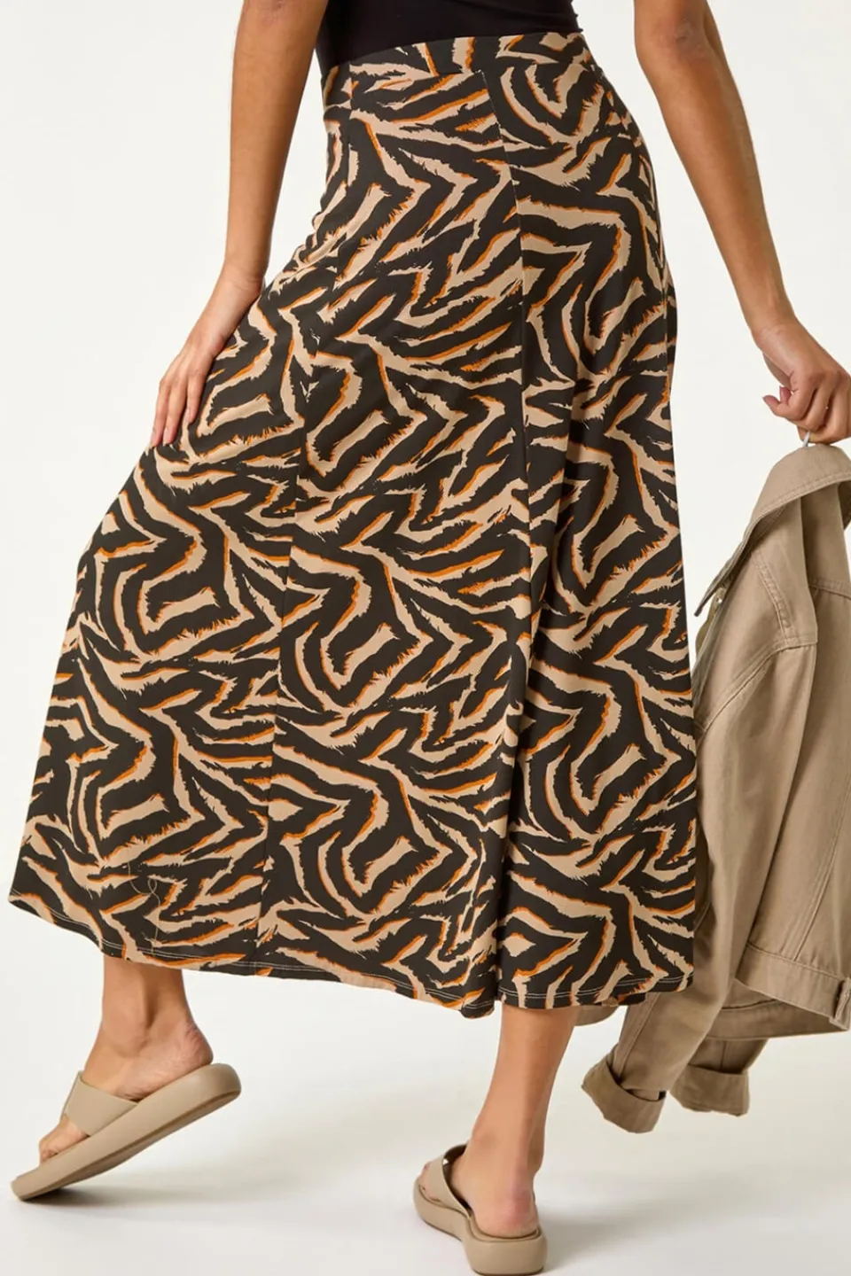 Skirts>Roman Taupe Abstract Animal Print A-Line Skirt