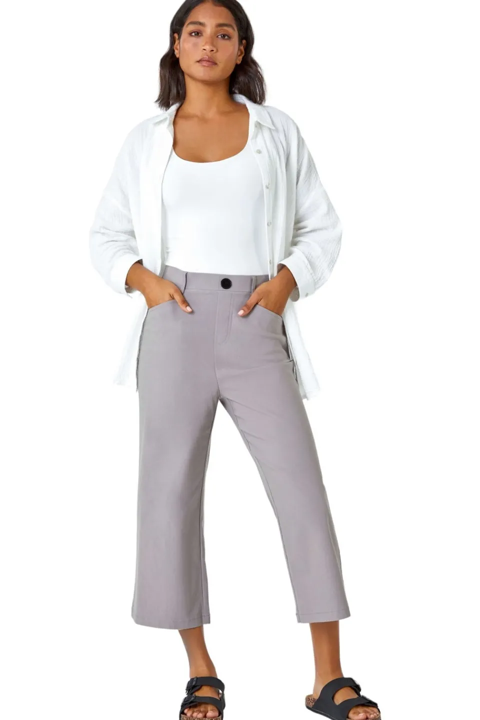 Trousers>Roman Taupe Cropped Stretch Culotte