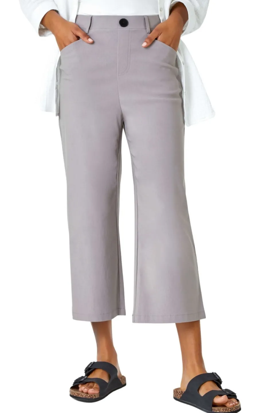 Trousers>Roman Taupe Cropped Stretch Culotte
