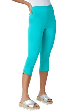 Trousers>Roman Teal Cropped Stretch Trouser Capri Summer Leggings 3/4 Pedal Pushers