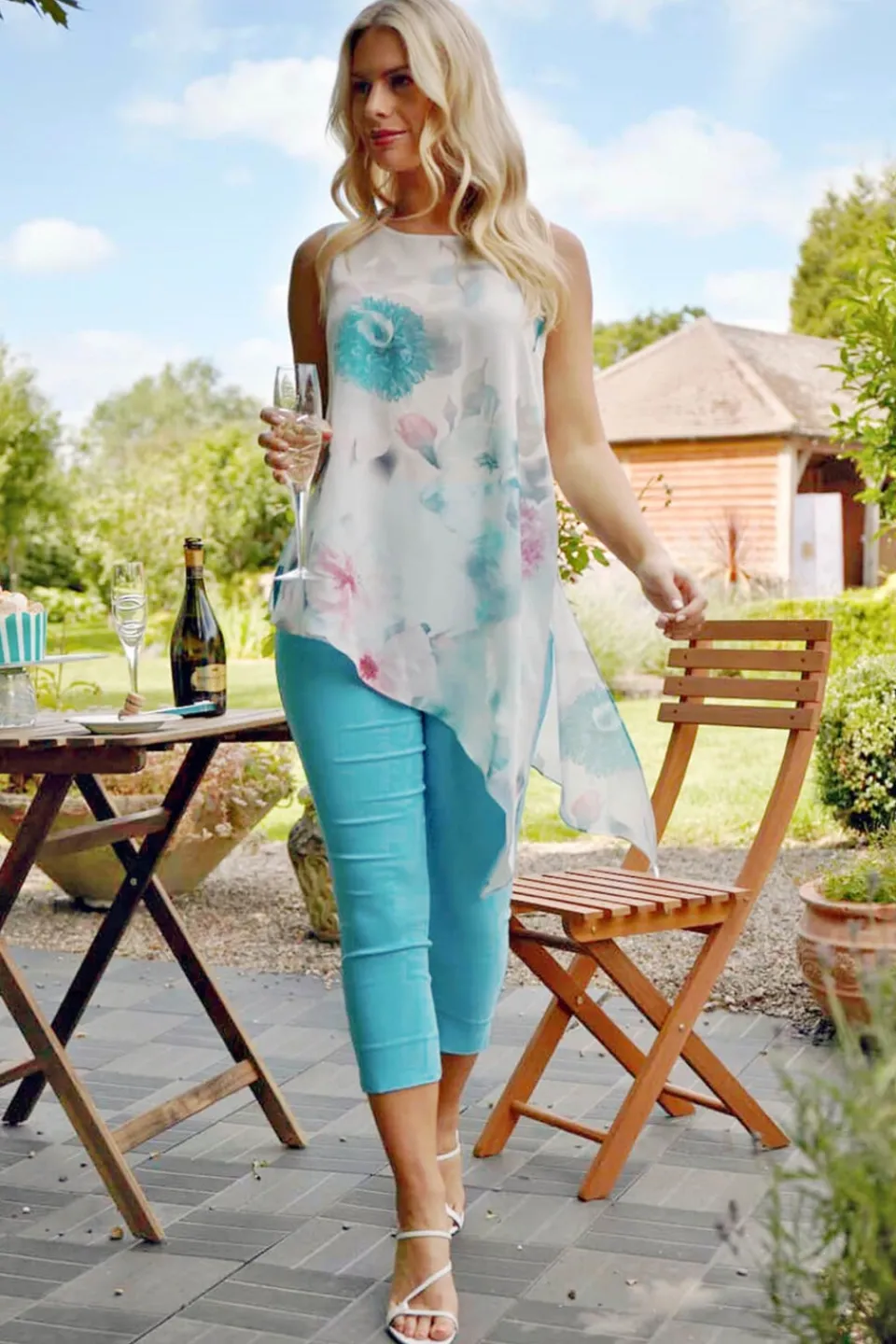 Trousers>Roman Turquoise Cropped Stretch Trouser Capri Summer Leggings 3/4 Pedal Pushers Turquiose