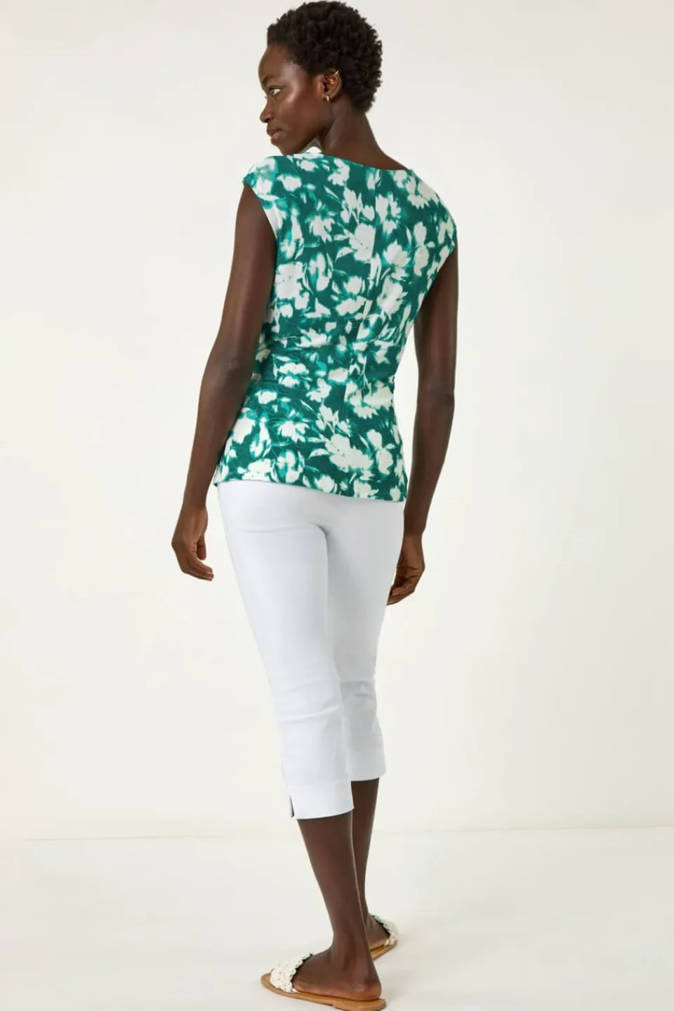 Tops>Roman Turquoise Floral Jacquard Twist Front Top