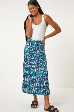 Skirts>Roman Turquoise Geo Print A Line Stretch Skirt
