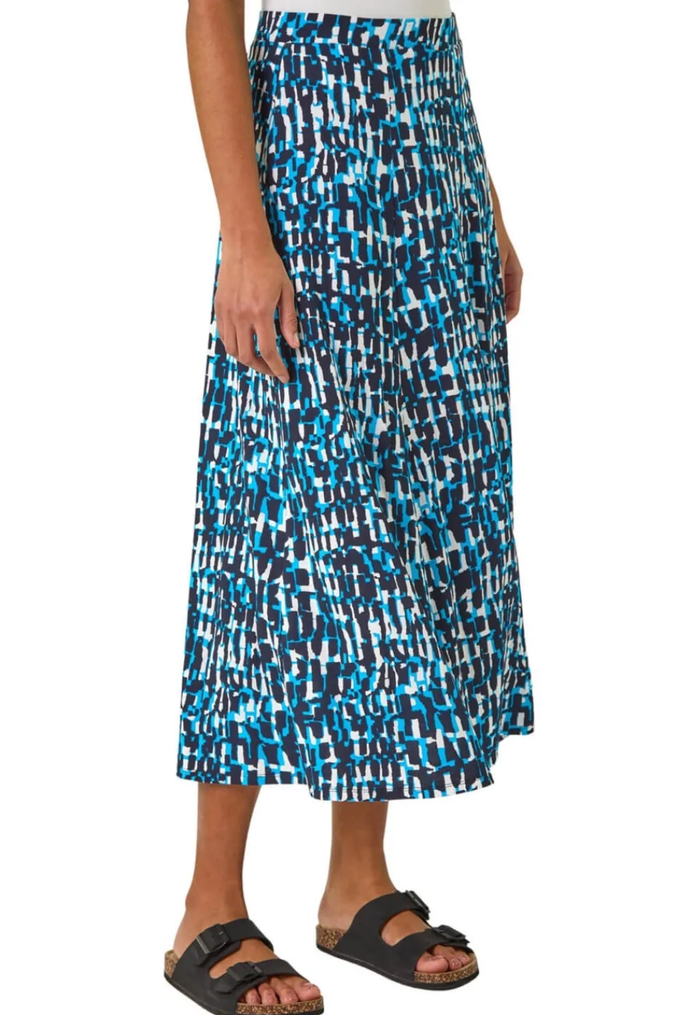 Skirts>Roman Turquoise Geo Print A Line Stretch Skirt