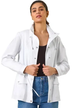 Coats & Jackets>Roman Buttoned Safari Jacket White
